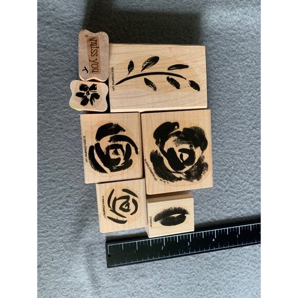 Stampin Up 2003 Wooden Rubber Stamp Set - Floral & Miss You Design - Picture 3 of 4